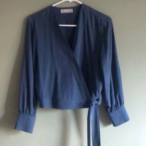 Everlane Blue Silk Wrap Top (Washable!)